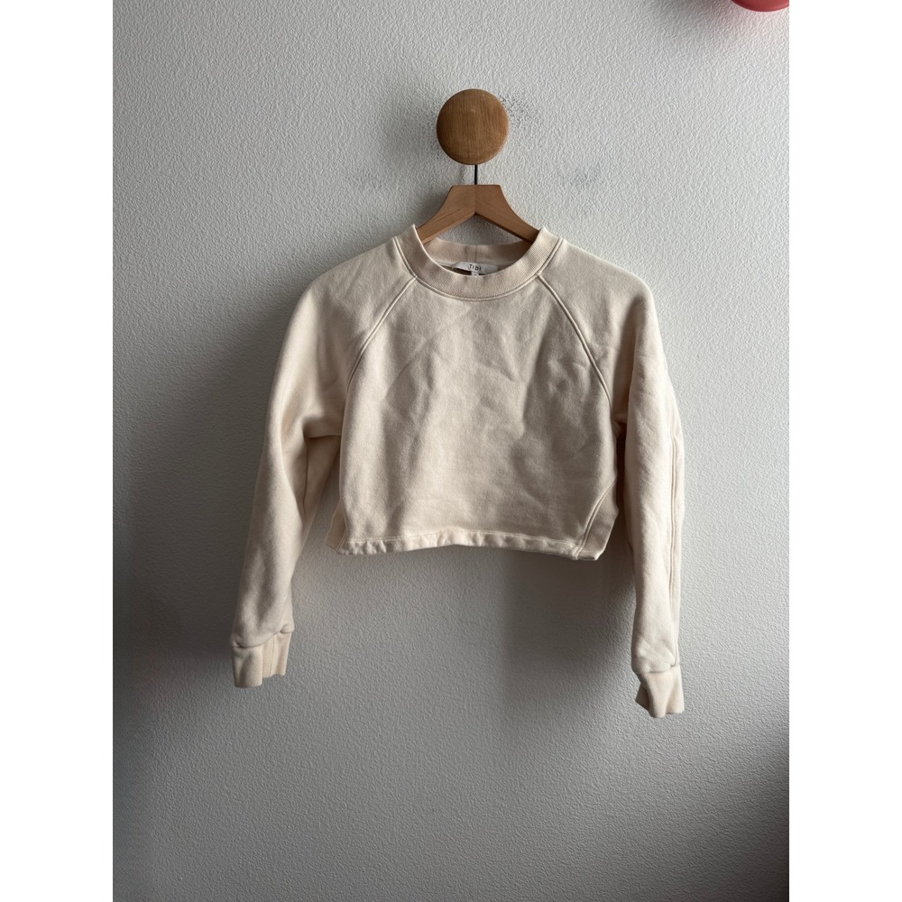 Tibi Cotton Terry Cropped Cutout Open Back Sweatshirt Size Small